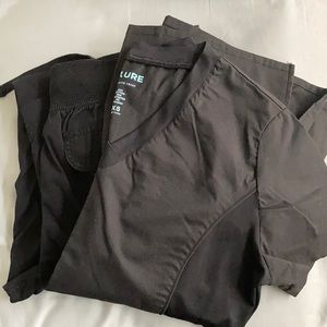 Black scrubs, top and bottom